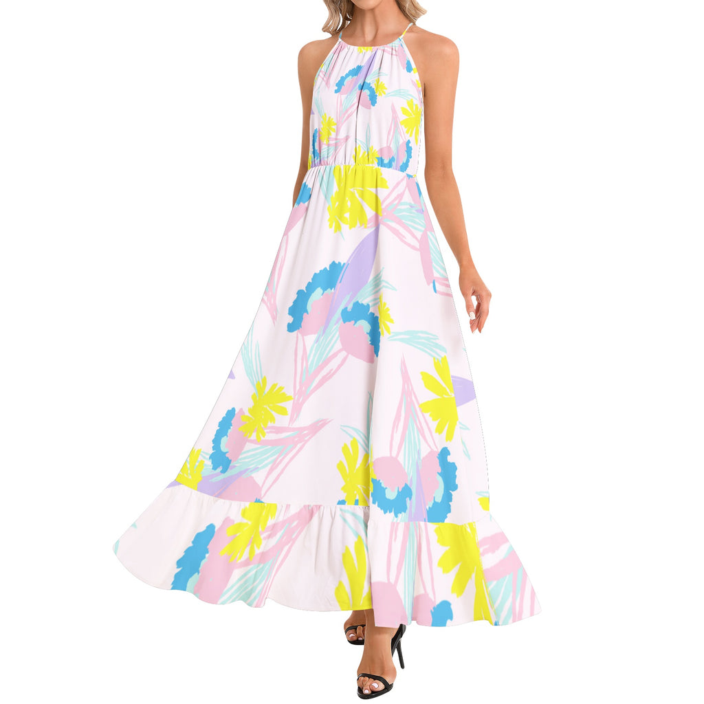 Ruffle Hem Halter Neck Maxi Dress