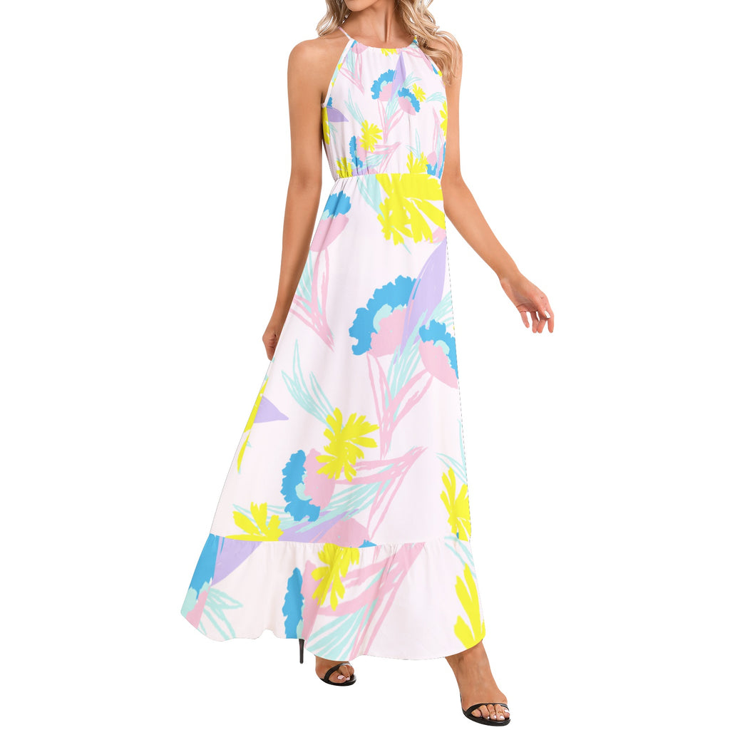 Ruffle Hem Halter Neck Maxi Dress