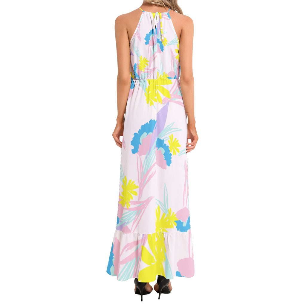 Ruffle Hem Halter Neck Maxi Dress