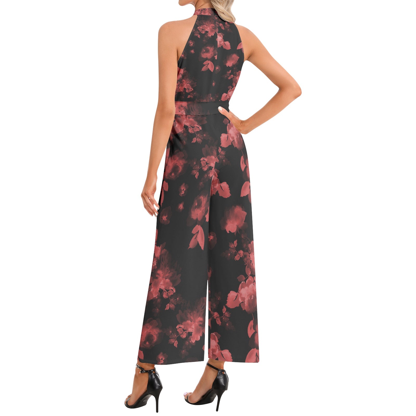 Halter Neck Buckle Belted Jumpsuit